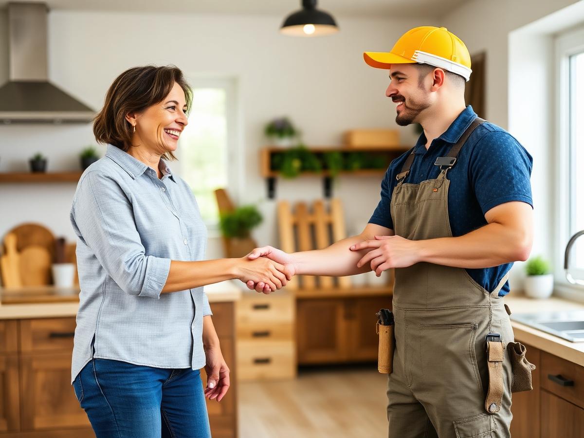 Homeowner shaking hands with a handyman